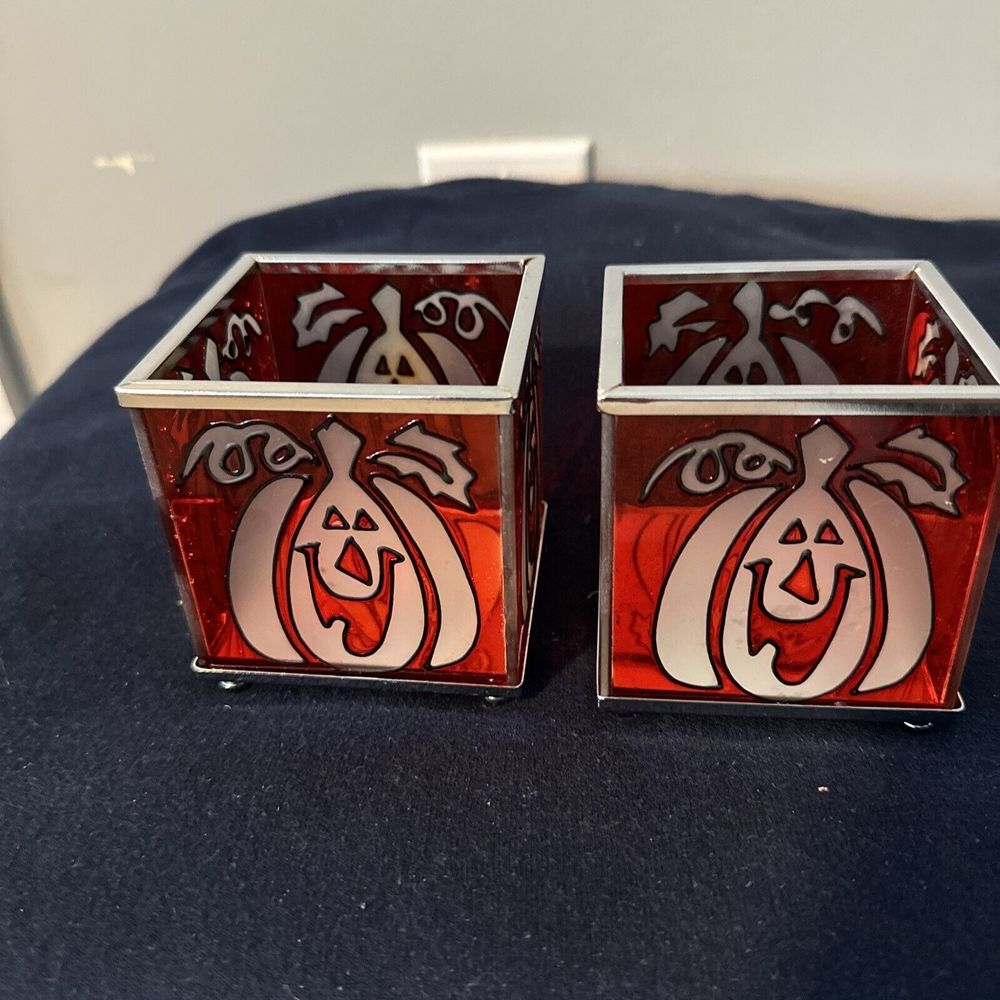 Halloween Votive‎ Candle Holders Set Of 2 Mirrored Bottom That Flips Up